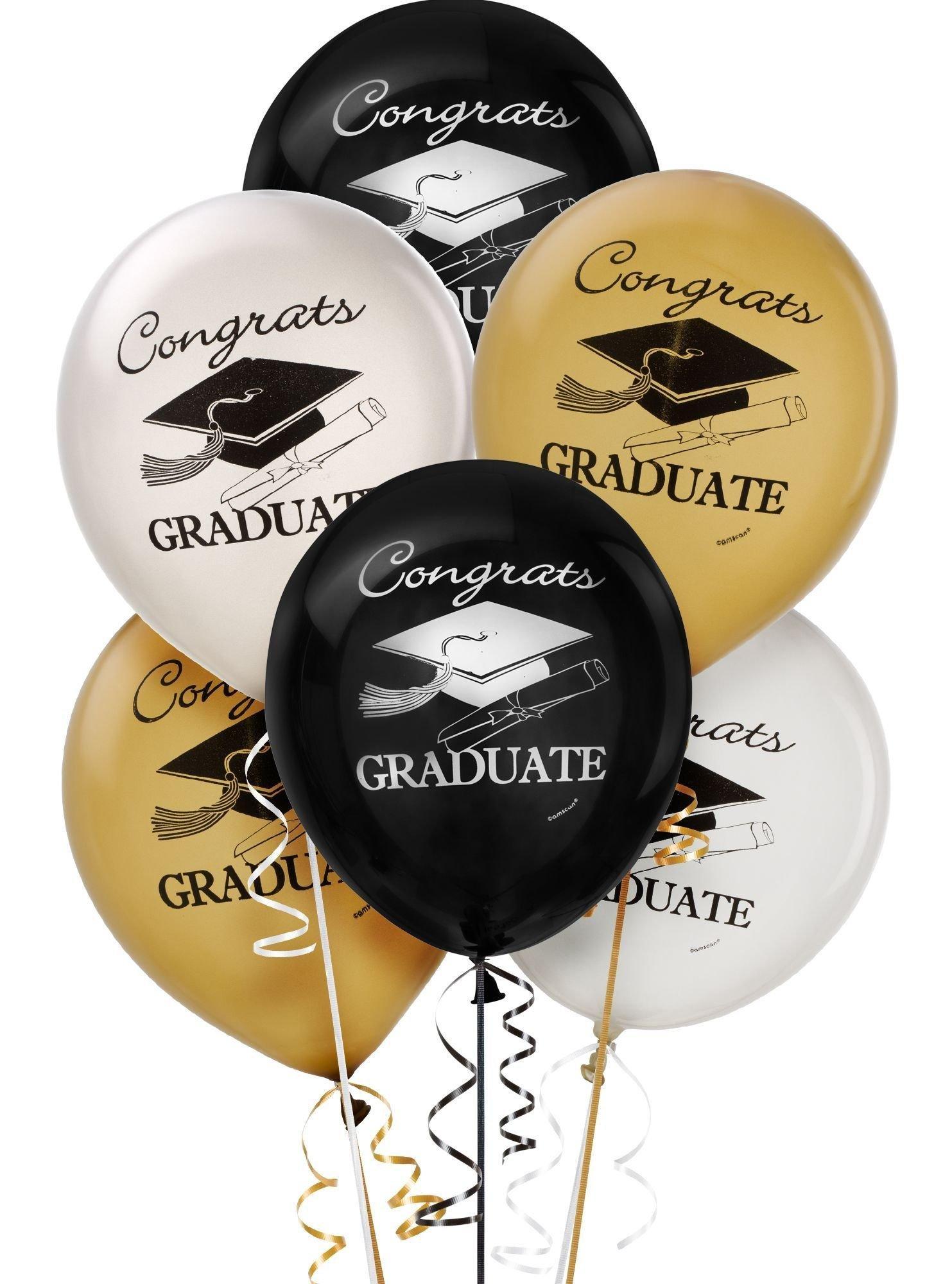 Graduation Party Supplies Kit for 20 with Decorations, Banners, Balloons, Plates, Napkins, Cups - Black, Silver & Gold Celebrate the Grad